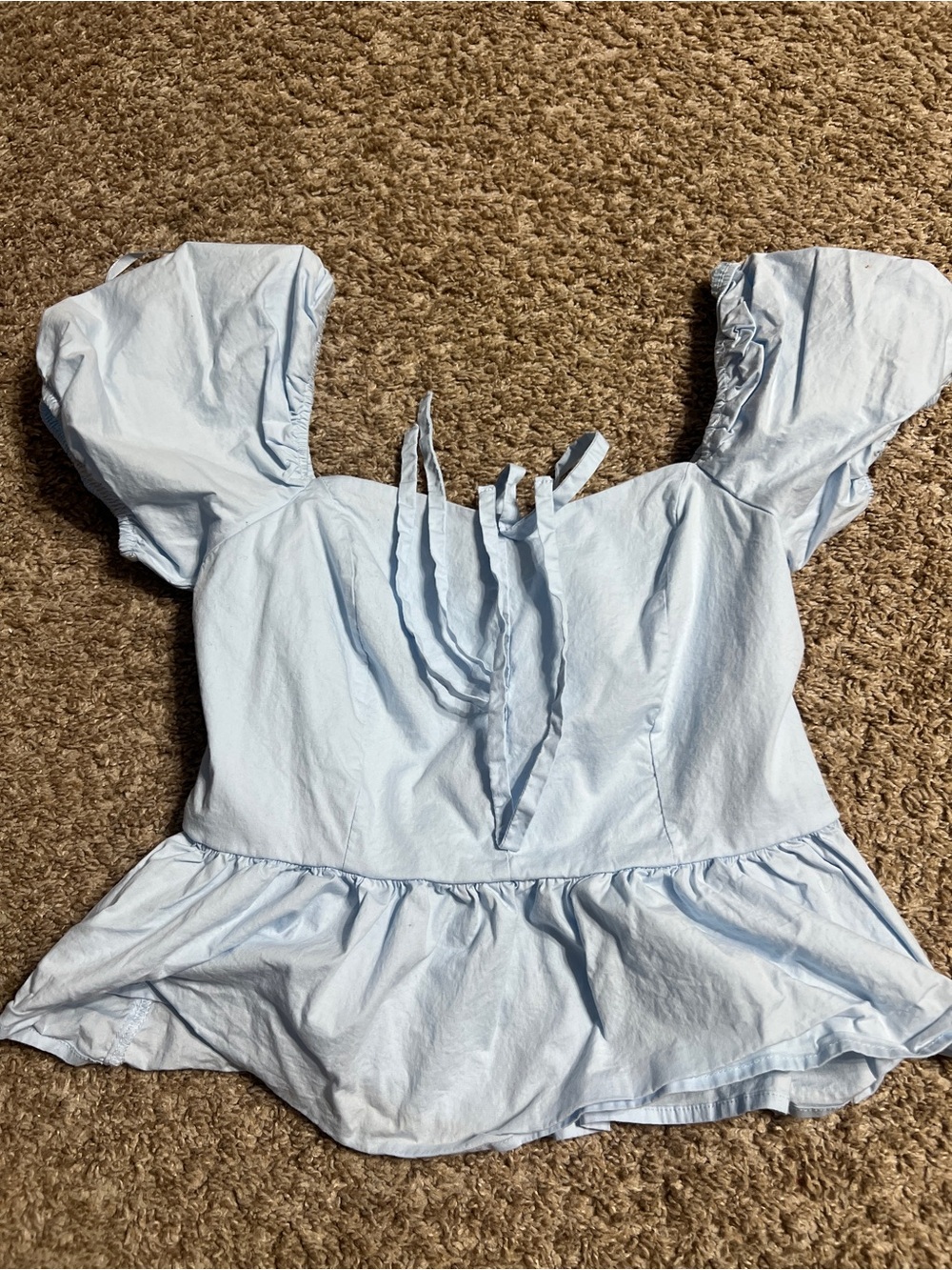 Francesca's Collections Sky Blue Peplum Puff Sleeve Top